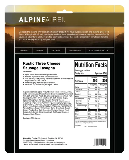 AlpineAire Rustic Three Cheese Sausage Lasagna - Image 2